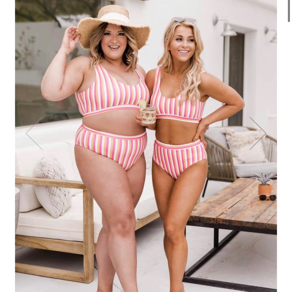 Orange + Pink striped bikini XL